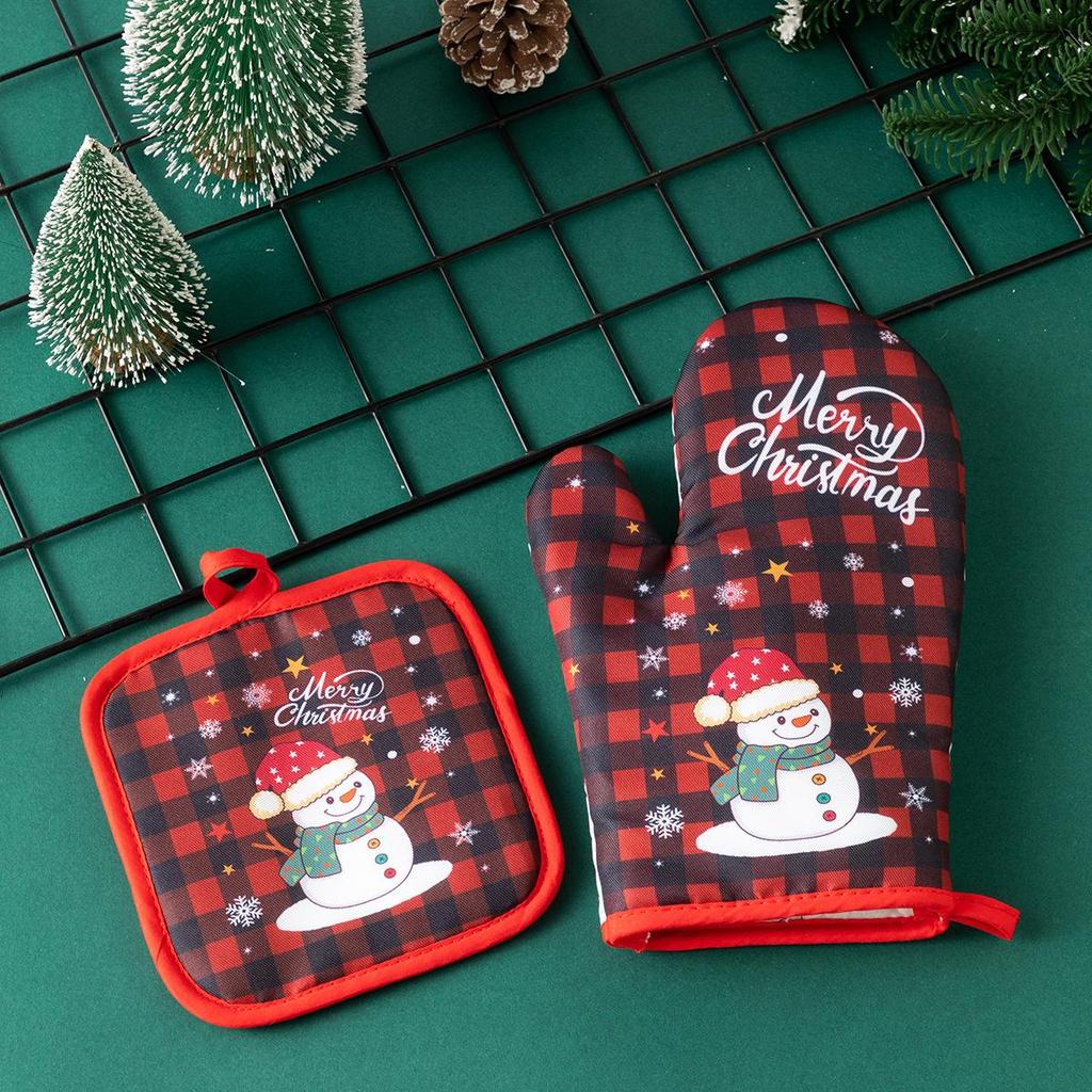 Christmas Anti-Scald Oven Gloves Set - Thickened Heat Insulation for Baking & Kitchen Use