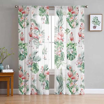 Flamants Roses Tropicaux Feuilles Fleurs Été Rideaux Transparents Pour Salon Cuisine Rideaux de Fenêtre Chambre Rideaux Tulle Voile
