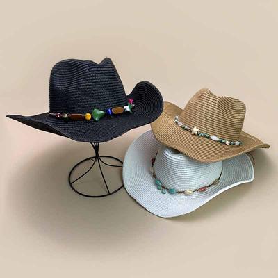 Ethnic Style Beaded Outdoor Cowboy Hat Couple Seaside Beach Sunshade Travel Versatile Straw Hat