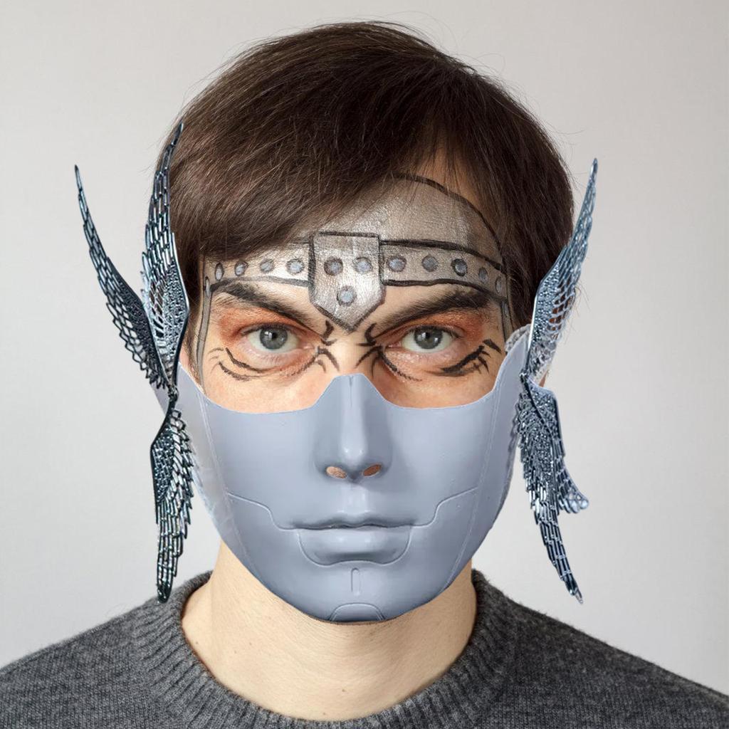 Halloween Mask with Wing Half Face Mask Mechanical Mask For Women Men Halloween Masquerade Halloween Cosplay Accessories