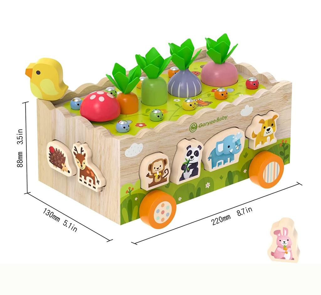Mokutosha Wooden Toy Carrot Montessori Shape Matching Educational Toy Fingertip Lesson Box 3 4 5 Years Old Magnetic Caterpillar Catching Game Boys