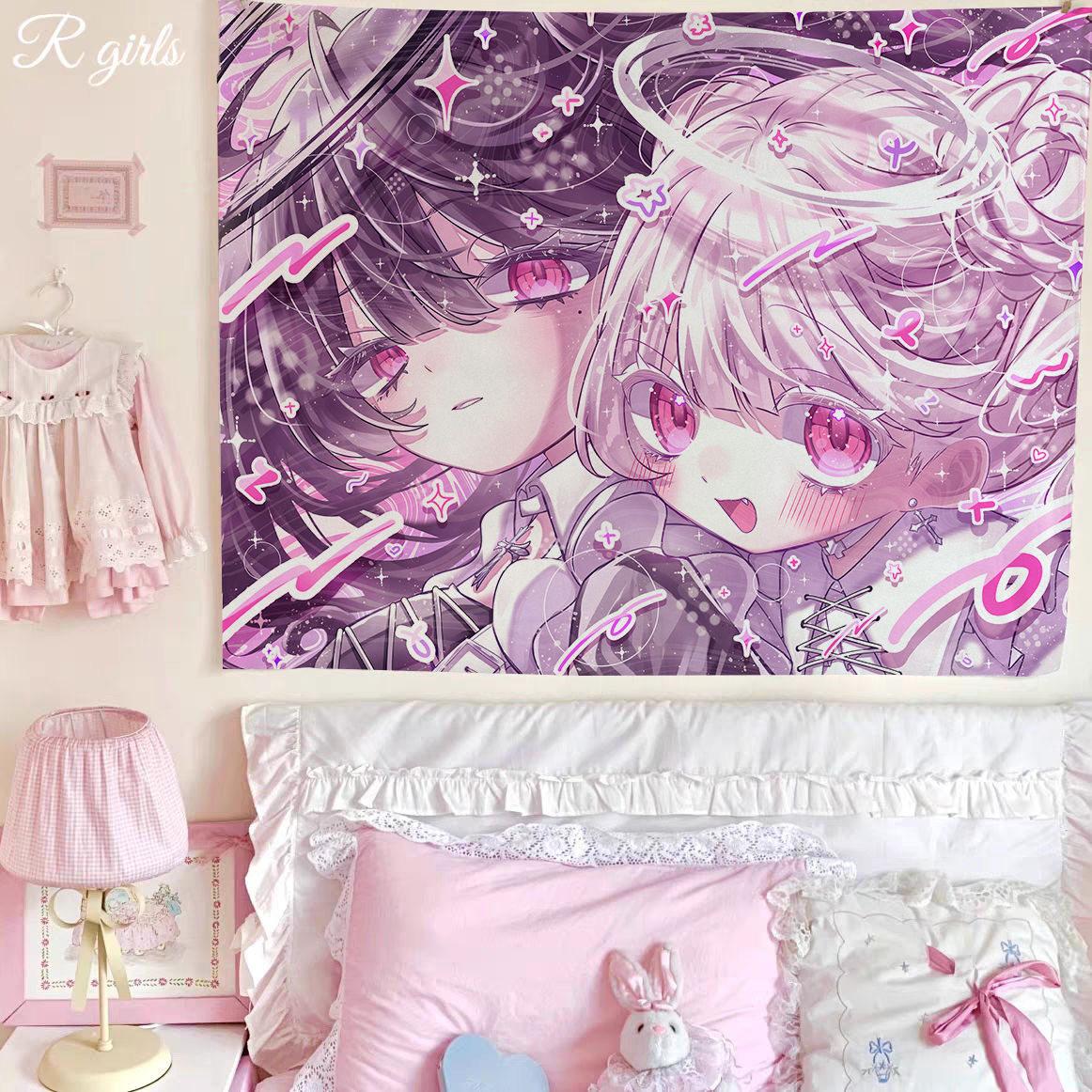 Anime Rosa Cartoon Mädchen Herz Wandteppich Wandbehang Für Schlafzimmer Wohnheim Haus Wanddekor 40X60CM