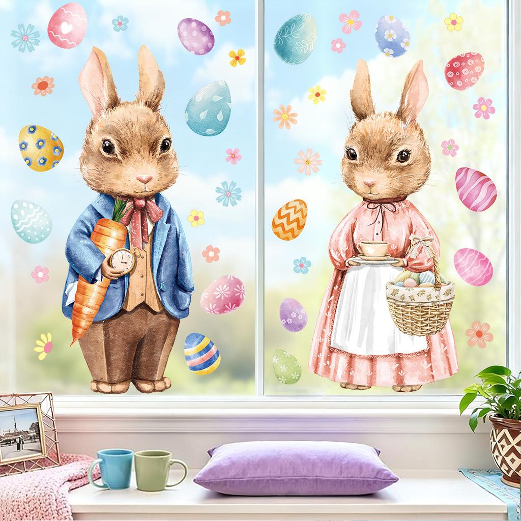 Osterhase statische Haftfolien Niedliche Fensterdekoration für Glastüren Heim-Festdekoration