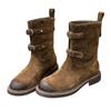 Sheepskin Version~ Retro Polished Belt Buckle Western Cowboy Boots Slim Short Boots Women's Maillard Martin Boots Locomotive Boots