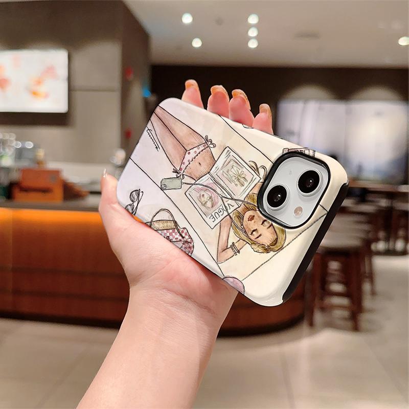 Fashion Y2K Sketch Summer Bikini Girl Vogue Magazine Print Soft Silicone Shockproof Phone Case Trendy Gift For iPhone 17 16 15 14 13 12 11 Pro MaxMini