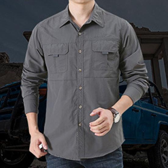 Outdoor Shirt Long Sleeve Pure Color Soft Wear-resistant Men Shirt Climbing Clothes