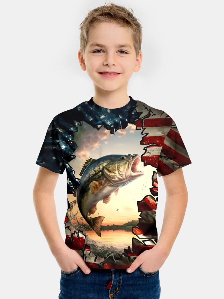 Boys Clothes Fish Pattern 3D Print T-Shirt Summer New Style Children's Fishing Shirt Casual Short Sleeve Fashion Streetwear Top