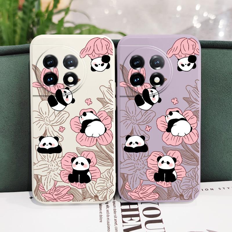 Flower Panda Phone Case For Oneplus 13 13R 12 12R 11 11R 10 10R 10T 9R 9RT 9 8T 8 7 7T Pro 5G Liquid Silicone Cover