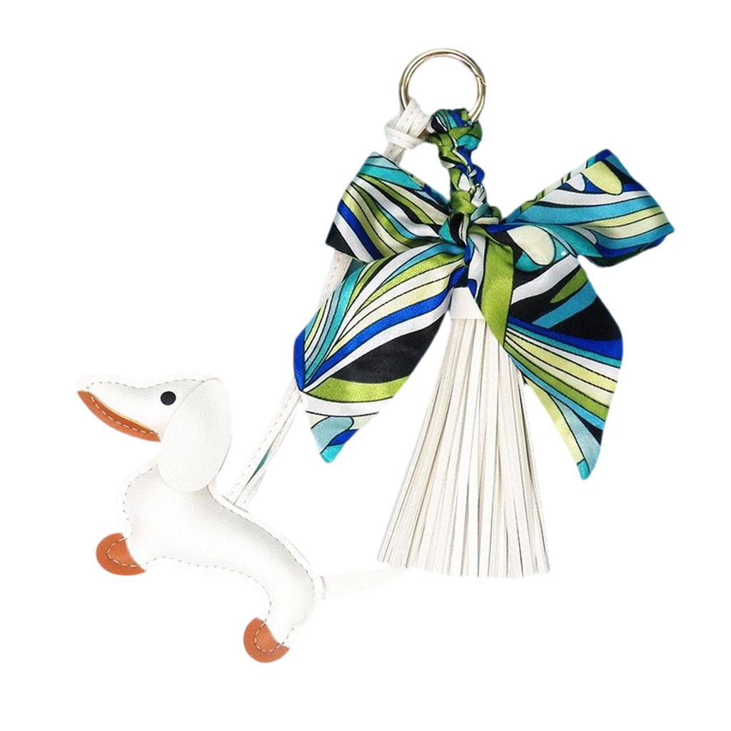 Stylish Dachshund Pendant with Soft Leather Tassels Bowknot Key Holder Fashion Charm Perfect for Bags or Car Decoration