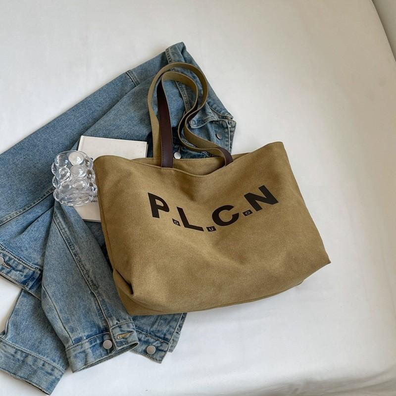 Stylish Street Trend Canvas Tote Bag Large Capacity Shoulder Bag For Daily Use хаки