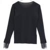 FOXEY 36378 Black V-neck knit top with lace sleeves tops 40 blackUsed