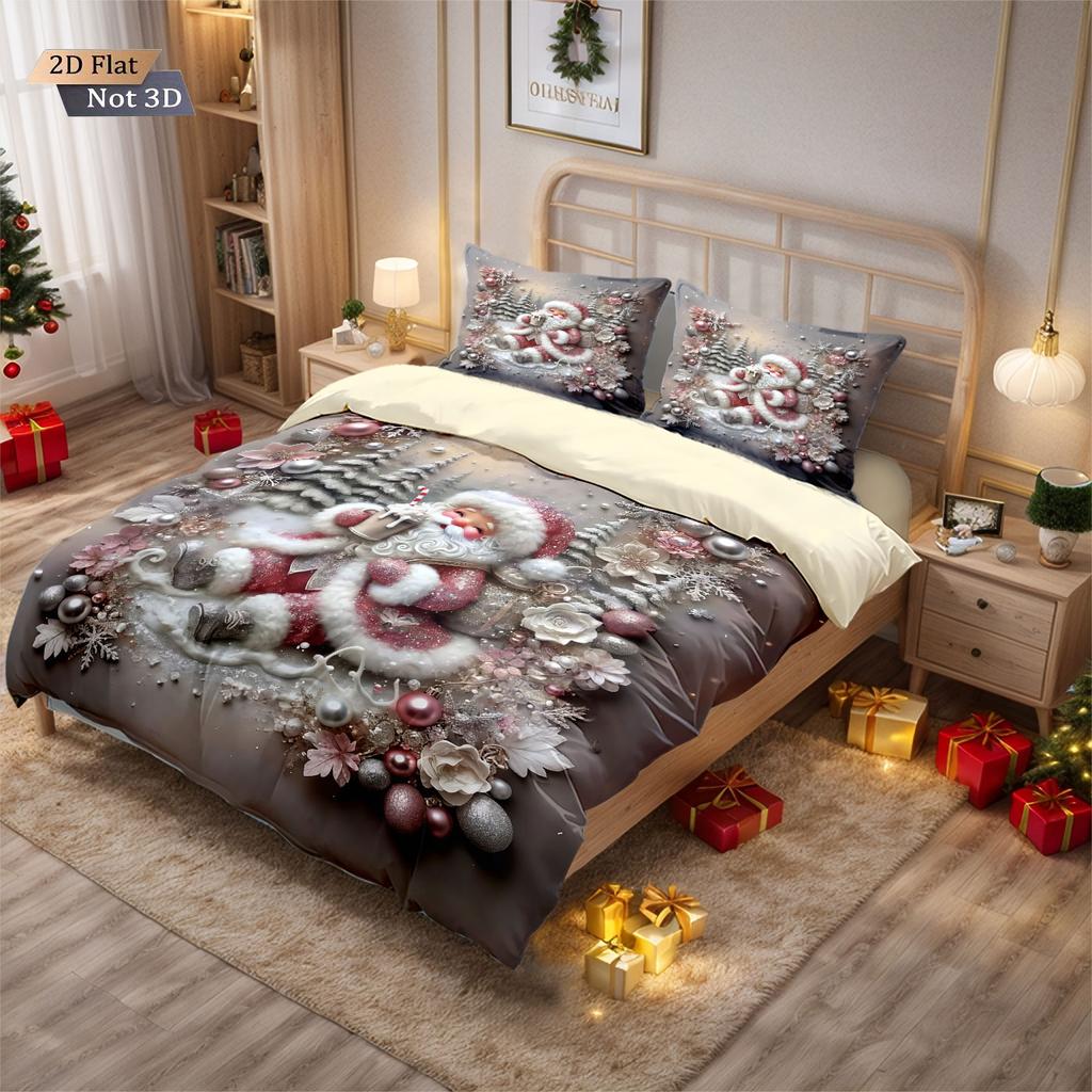 3pcs imitation relief Christmas Santa Claus Merry Christmas, print coreless bedding set multi size bedroom bedding decoration