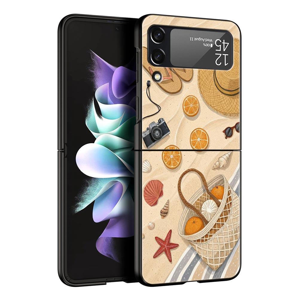 Summer Beach Hard PC Phone Case For Samsung Galaxy Z Flip 7 6 5 4 Black Cover For Galaxy Z Flip 3 Foldable Shell Fundas Capa Bag
