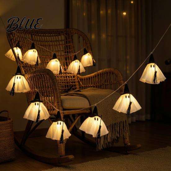 Indoor Decorative LED Lamps Halloween Ghost String Light Hanging Fabric with Wizard Hat Party Atmosphere Lighting Glowing Fairy Lights for Fireplace