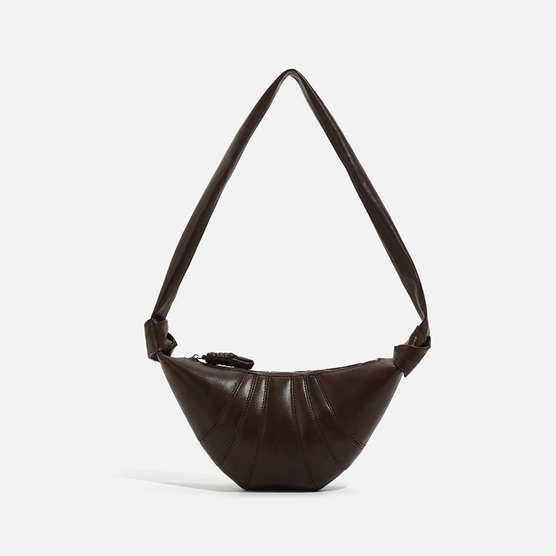2024 New Vintage Niche Croissant Bag Cowhide Dumpling Bag Fashionable Single Shoulder Crossbody Baguette Women's Bag