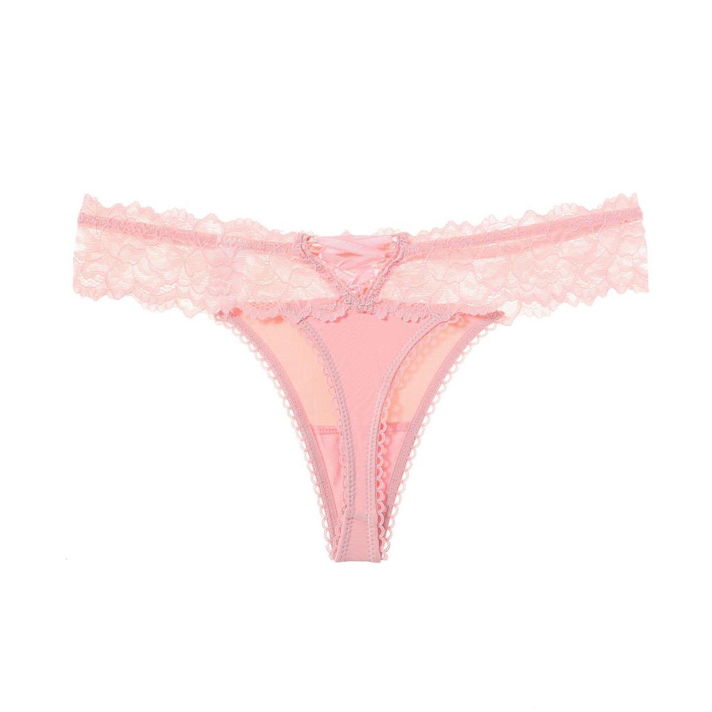 Ice Silk Low-Rise T-Back Lace Thong with Hollowed-Out Design