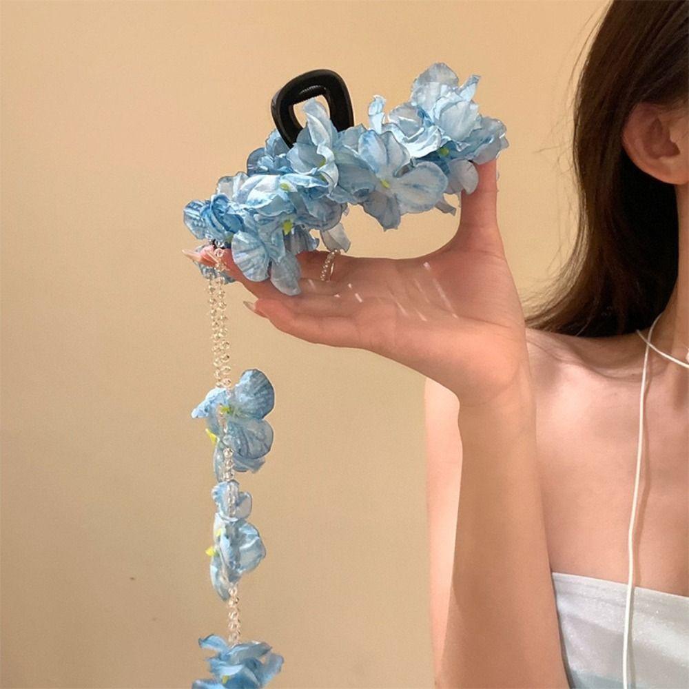 Luxury Flower Tassel Hair Grab Elegant Bridal Headwear Flower Hair Shark Clip Hair Accessories