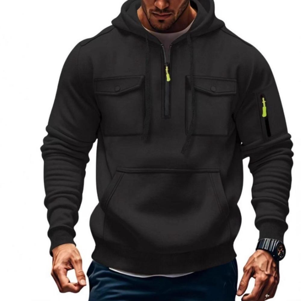 Men's hooded pocket zipper casual fleece hoodie solid color coat for autumn and winter