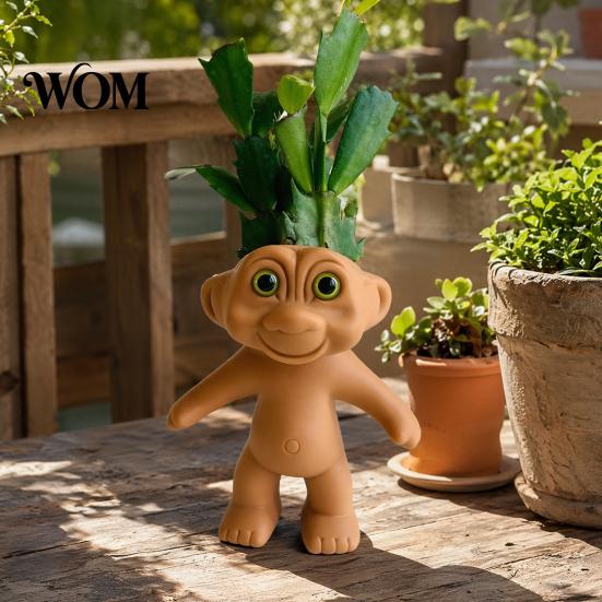 Small Flower Pot Cute Troll Planter, Decorative Resin Flowerpot, Novelty Plant Shape Planter for Succulents Indoor Outdoor Decoration, Unique