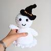 Ghost Plush Toy Witch Hat Handmade Crochet Doll Ornament Decoration Funny Halloween Doll Cute Ghost Desktop Ornament