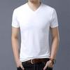 Men's Slim Fit V-Neck Short Sleeve T-Shirt - Solid Color, Trendy Innerwear, White
