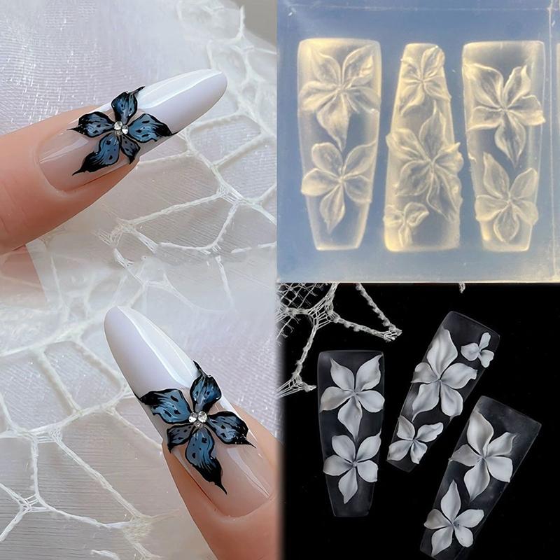 

Форма для дизайна ногтей 3D-резьба Изогнутый цветок лилии Прозрачные украшения для дизайна ногтей Шаблон из силикона для DIY one size