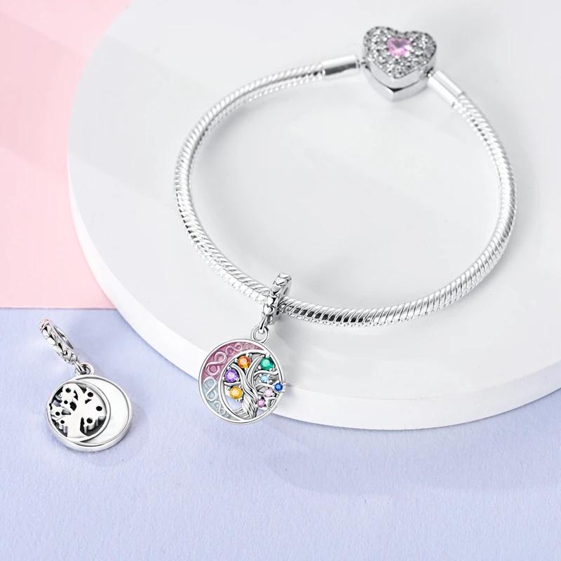 Authentische Charm-Perlen Charms Kupfer Bunt Mond Lebensbaum Perlen Charms Kompatibel Mit Charm-Perlen Charms Plata Armbändern für Frauen Damen Schmuckherstellung