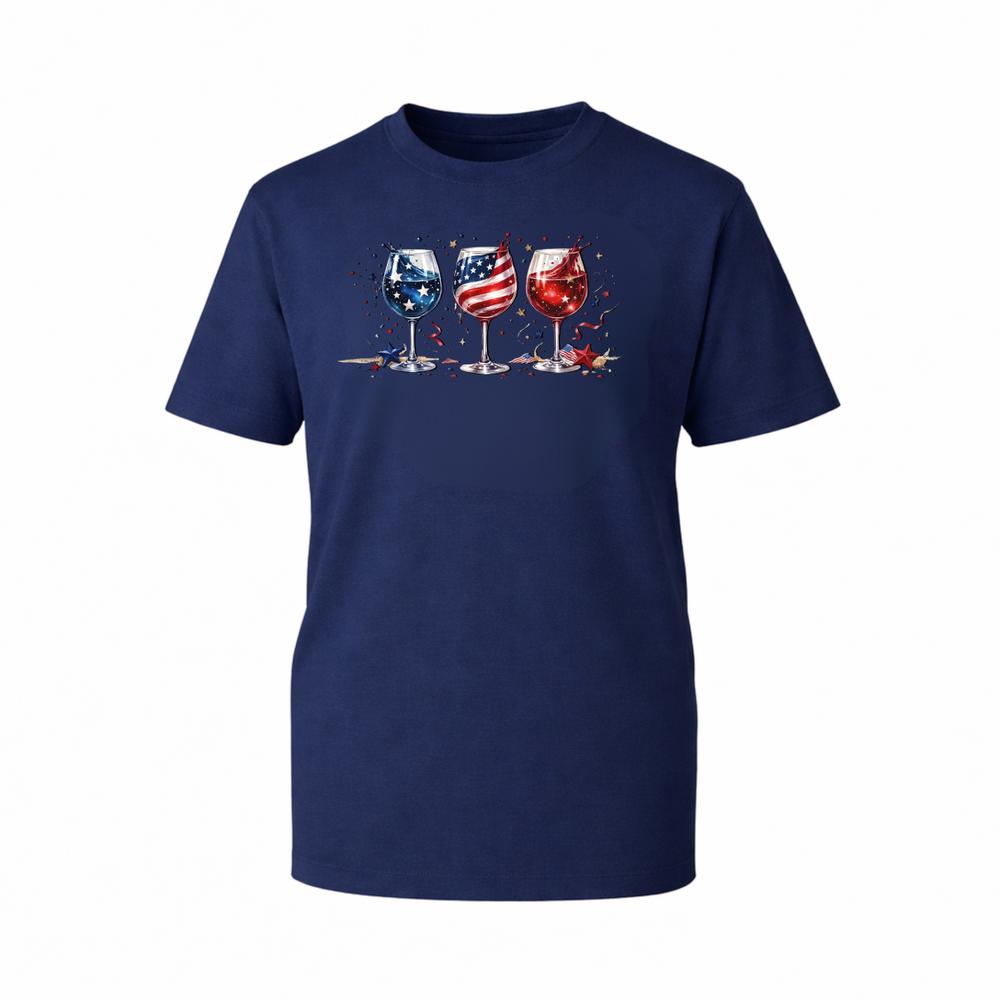 Patriotic Wine Glasses Graphic TShirt 4th of July USA Flag Patriotic Gift TTop S