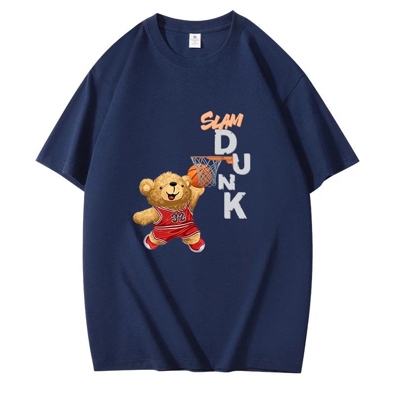 Grafische T-Shirts Teddybär Slam Buchstaben Print T-Shirt Weiß Baumwolle Sommer T-Shirt Harajuku Damen T-Shirts Top für Männer