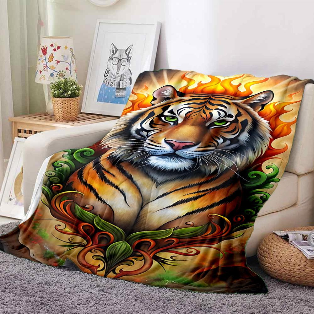 1pc Tiger Flame Design Blanket Lightweight Flannel Blanket Throw Blanket For Sofa, Bed, Travel, Camping, Livingroom, Office, Couch, Chair, And Bed yy2