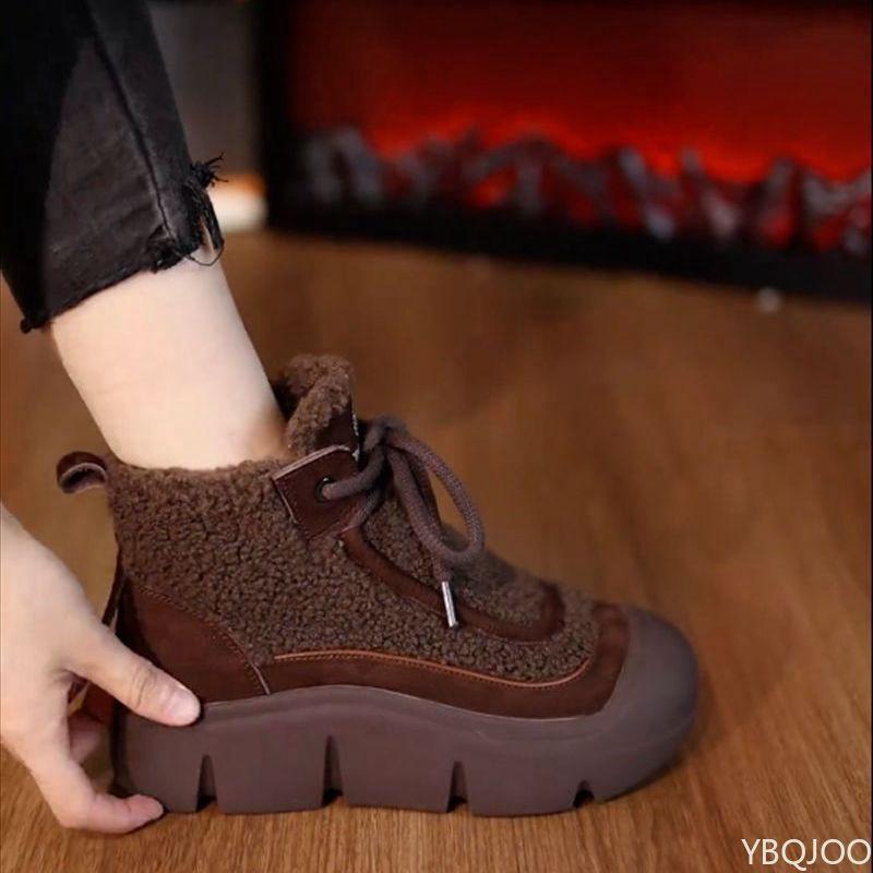 Fashion Warm Thick Cotton Boots for Women in Winter Versatile Fashionable Simple Comfortable High Top Anti Slip Cotton Shoes for Women