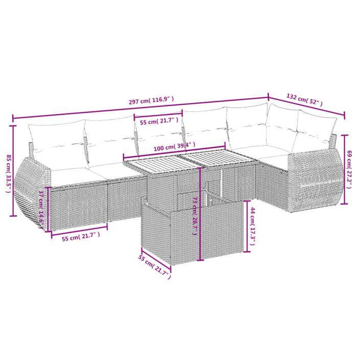 VidaXL Salon de Jardin avec Coussins 7 pcs, Canapés de Terrasse, Ensemble de Meubles de Patio, Mobilier d'Extérieur, Gris 3272208