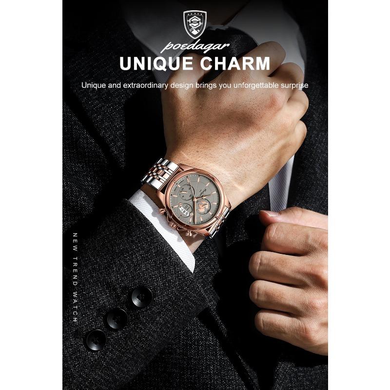 POEDAGAR Top Original Men Watch Chronograph Waterproof Date Quartz Luxury Watches Stainless Stain Business Male Wristwatch