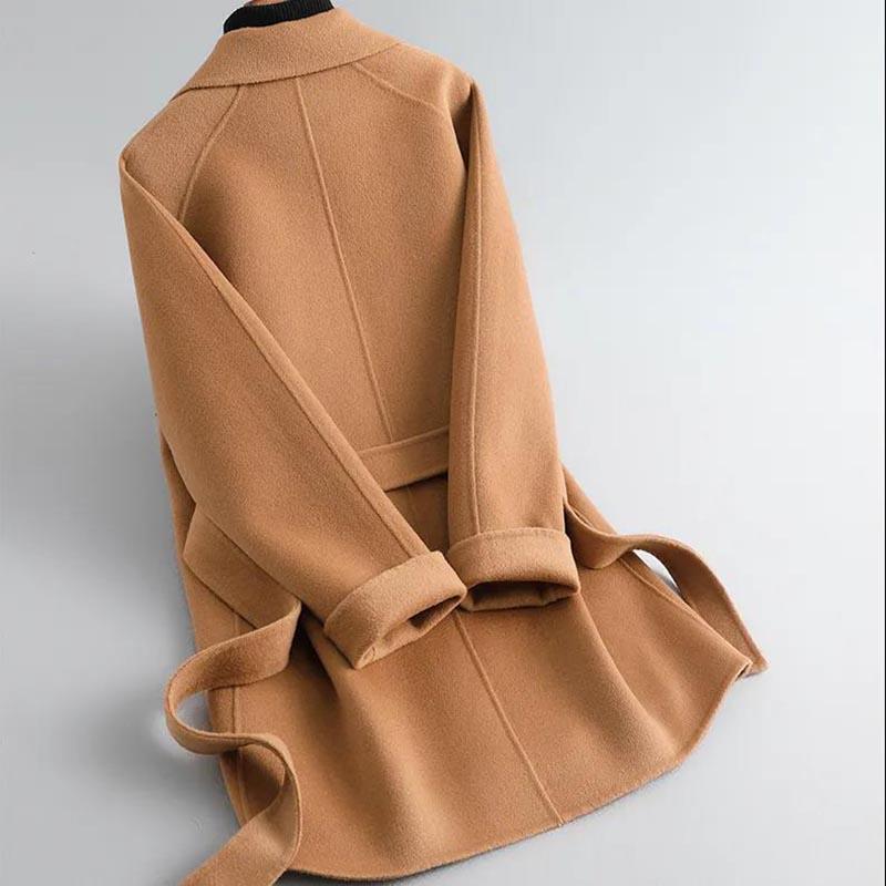 Wollmantel Damen Herbst und Winter Doppelseitiger, verdickter, schlanker, mittellanger Wollmantel