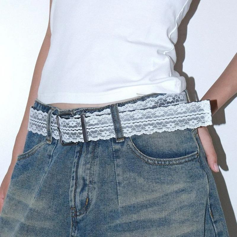 New Korean White Floral Lace Waist Belt Adjustable All-match Fashion Waistband for Women Waist Belts Strap Decor Accessories