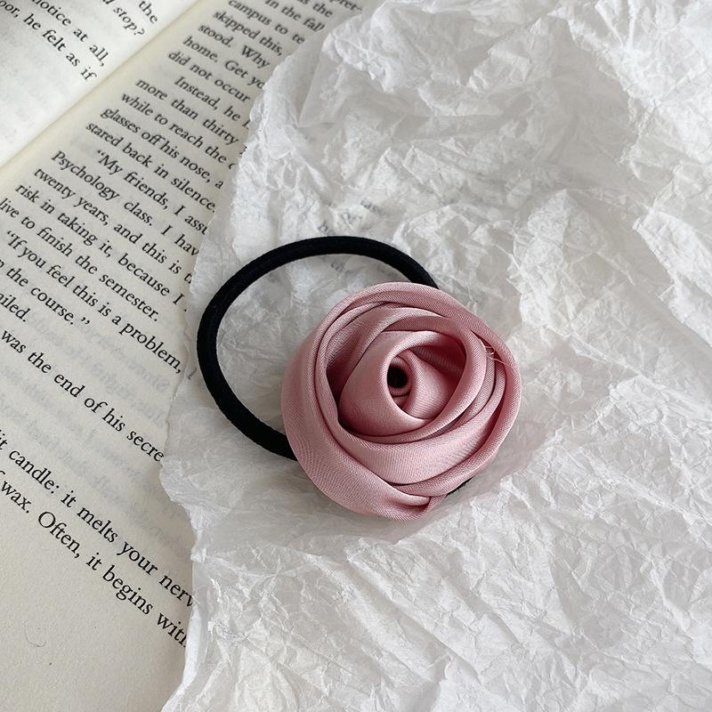 French Stain Rose Flower Elastic Hairbands Women Girls Hair Ropes Ties Flower Hair Scrunchies Ponytail Holder Hair Accessories