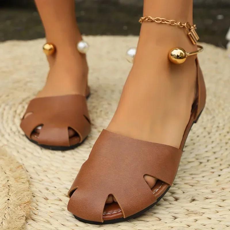

Обувь для женщин Горячая распродажа Слипоны Женские сандалии Летние С закрытым носком Однотонные На низком каблуке Повседневные Большой размер 43 Пляжные сандалии Женские 43 коричневый