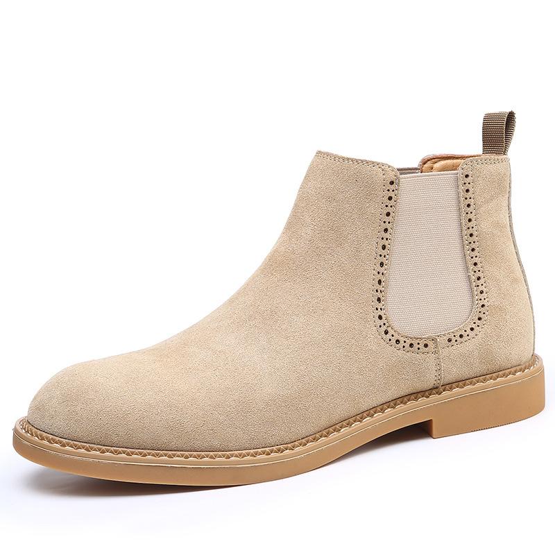 Fashion Korean Solid Color Cow Suede Ankle Boots for Men Fashion Casual Autumn New Designer Shoes Male Retro Big Size Chelsea Boots Man