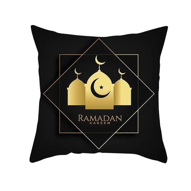 Golden Ramadan Eid Mubarak Moon Mosque Decorative Cushion Cover Islamic Pillow Cover for Sofa Home Car Decoration