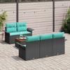 Garden Sofa Set 6 pcs Black and Turquoise Poly Rattan