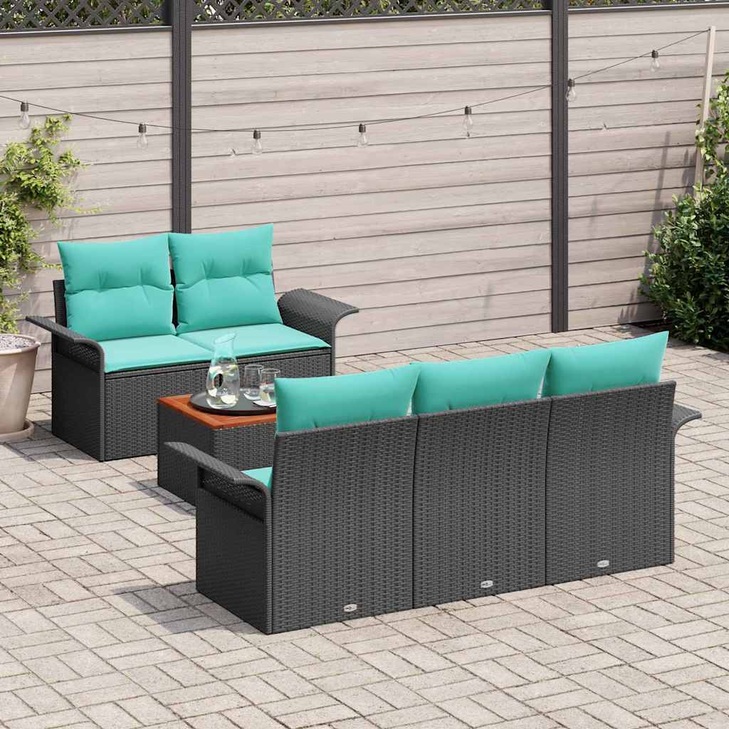Garden Sofa Set 6 pcs Black and Turquoise Poly Rattan