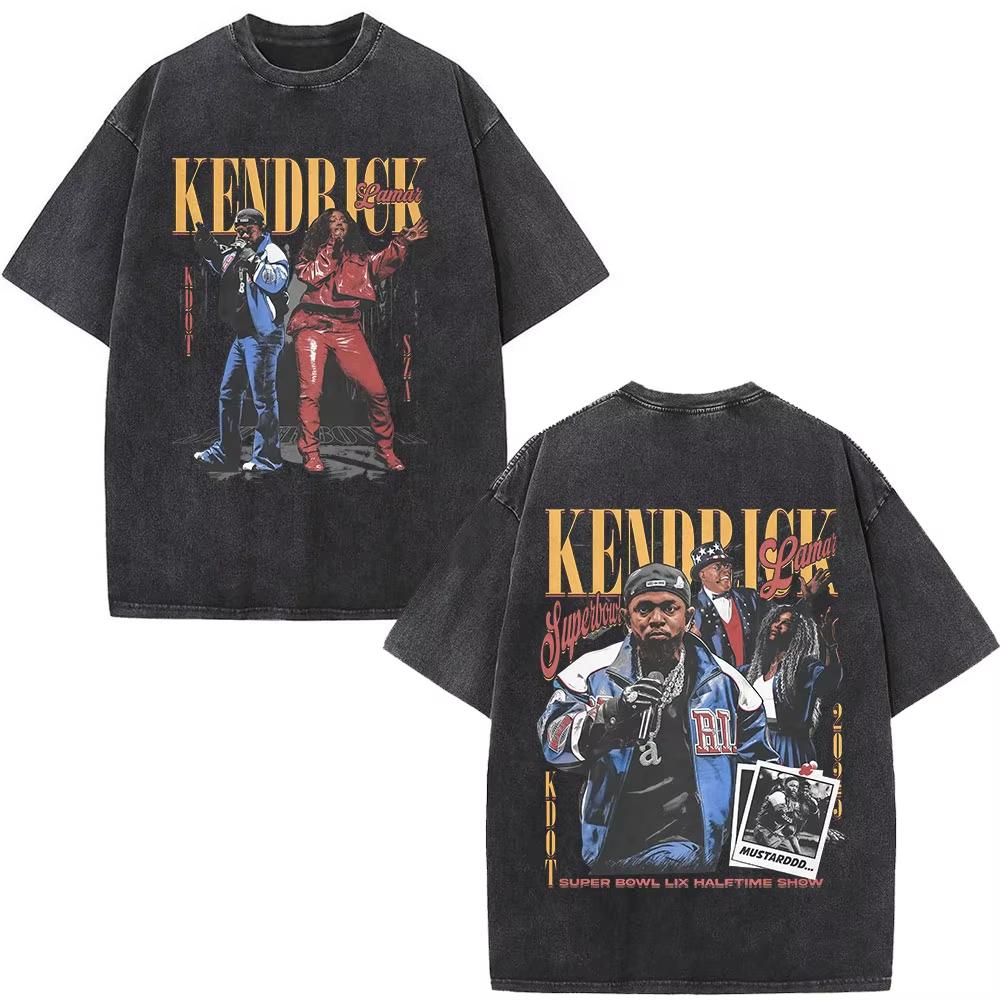 Rapper Kendrick Lamar DAMN Washed Tshirt Mens Women Clothing Fashion Vintage Casual Oversized Short Sleeve T Shirts Streetwear