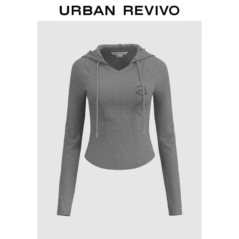 UR 2025 Autumn Women s Cat Graphic Hooded Slim-Fit Tee L