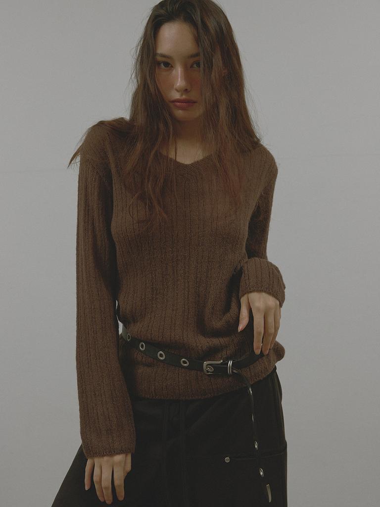 Asula V-Neck Golgi Knit (Brown)