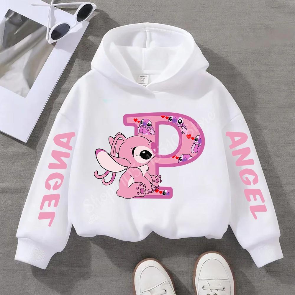 Stitch Hoodies Angel Letter A B C D E F Children Pullover Kid Casual Clothes Anime Kids Sweatshirts for Girl Boy Cartoons Tops