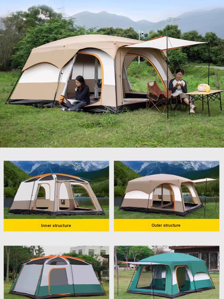 Tenda da campeggio spessa portatile impermeabile da esterno con due stanze, un soggiorno, doppio strato, attrezzatura da campeggio pieghevole
