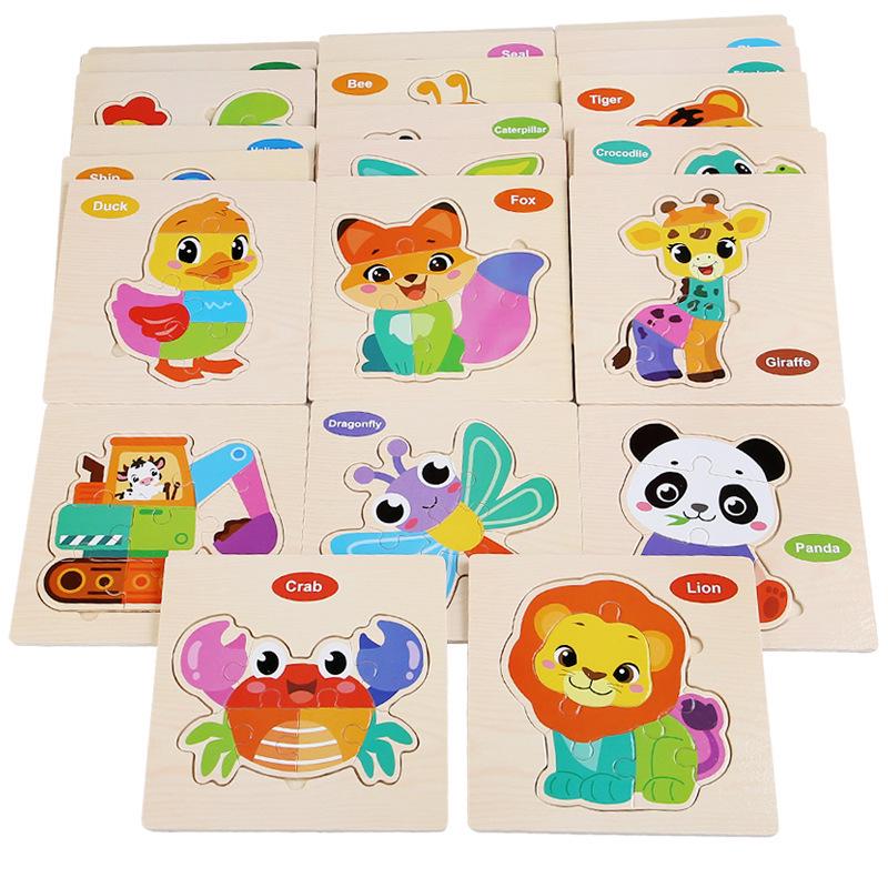 Wooden Cartoon Animal & Transport Puzzle for Toddlers, Educational Toy for Ages 2-3