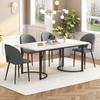Dining Set,(140×80cm Table with 4 Chairs), Chair With Diamond Pattern, Adjustable Chair Legs, Grey Velvet, MDF Table Top In White, Black Table Legs