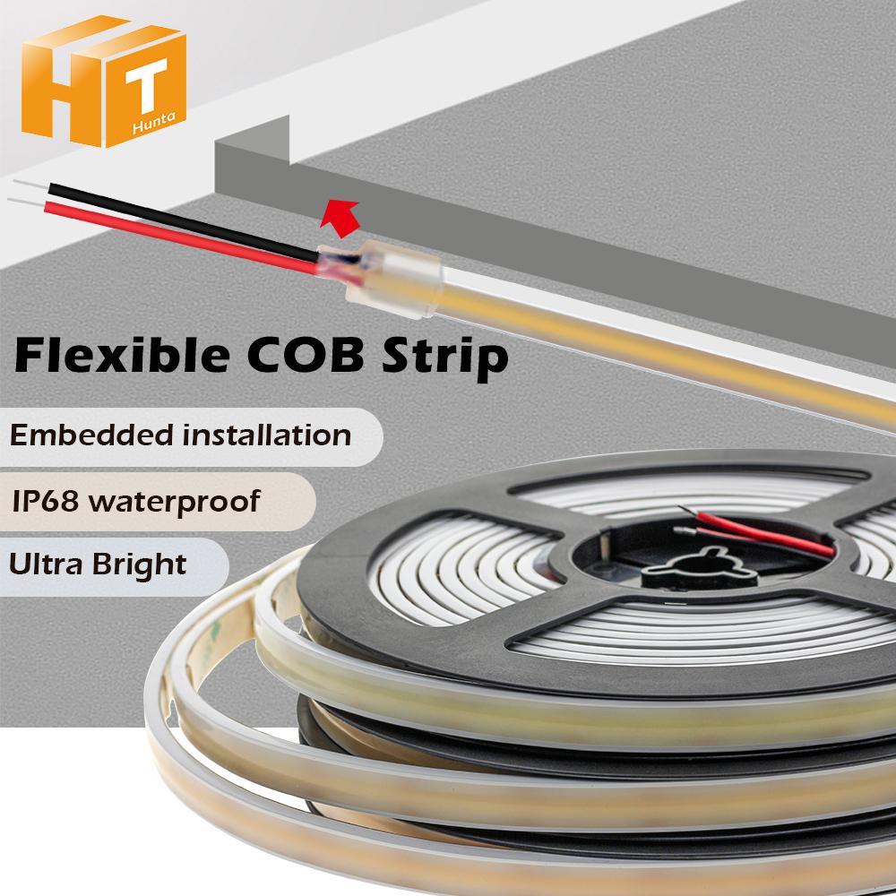 

Светодиодная лента COB Ультра яркая DC12 / 24V 3000K 4000K 6000K 480LED / м IP68 Водонепроницаемая двусторонняя лента 5 м / лот