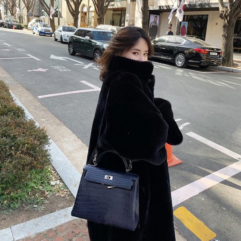 Winter new imitation fur imitation mink plush medium and long coat stand-up collar thickened loose coat women